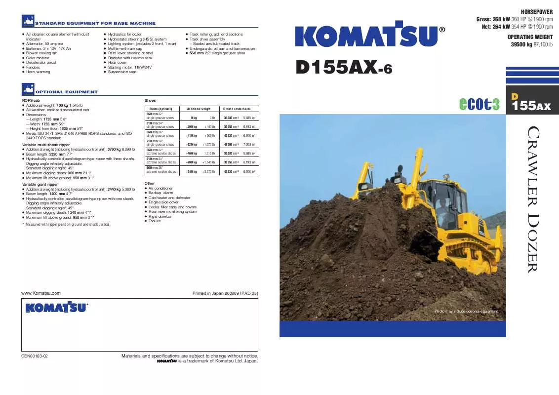 Mode d'emploi ZENOAH KOMATSU D155AX-6