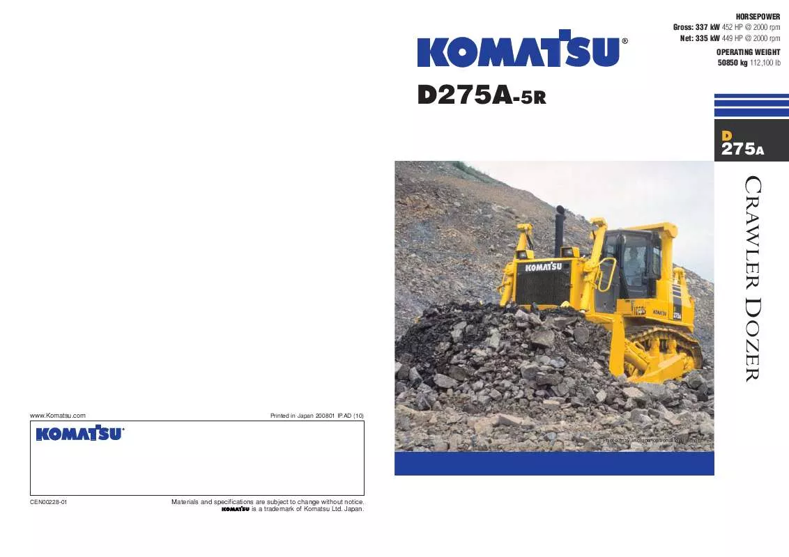 Mode d'emploi ZENOAH KOMATSU D275A-5R