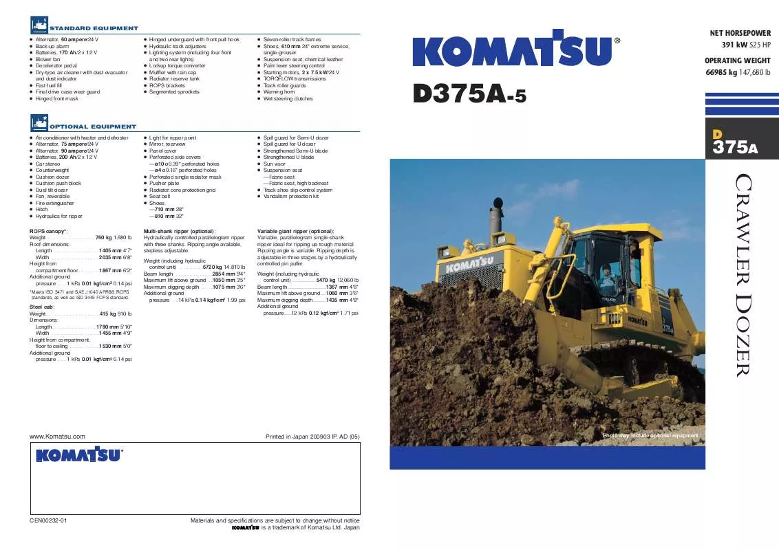 Mode d'emploi ZENOAH KOMATSU D375A-5