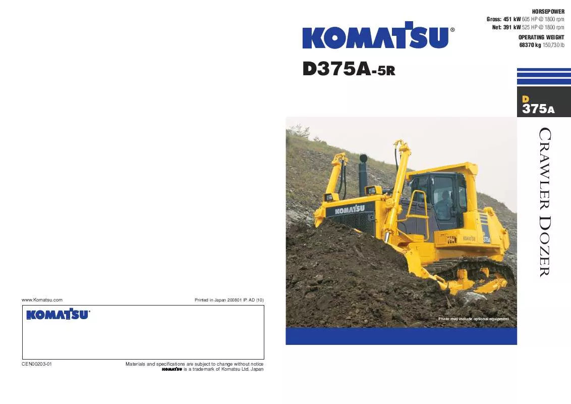 Mode d'emploi ZENOAH KOMATSU D375A-5R