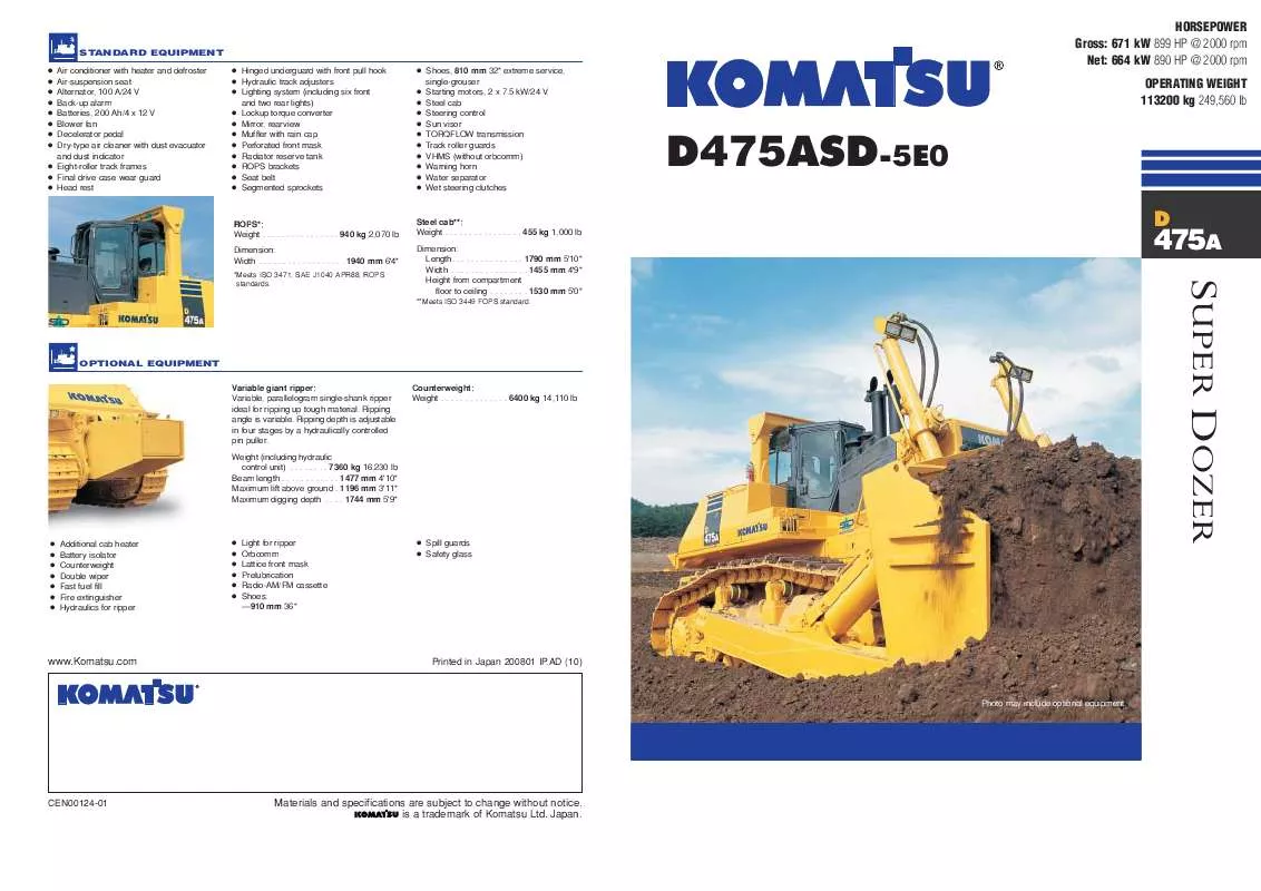 Mode d'emploi ZENOAH KOMATSU D475ASD-5E0