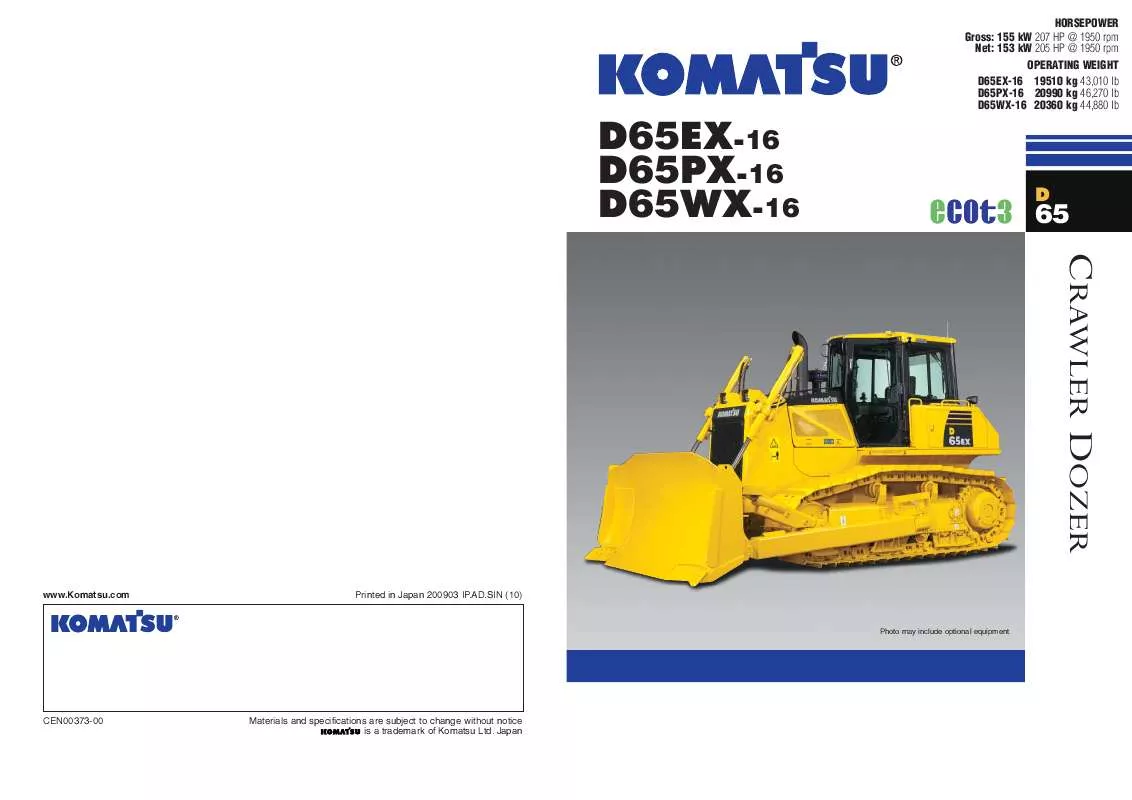 Mode d'emploi ZENOAH KOMATSU D65EX-16