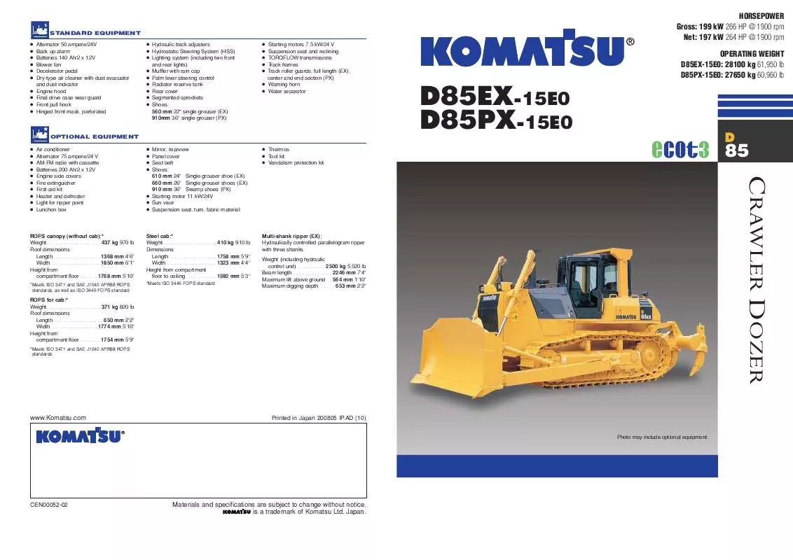 Mode d'emploi ZENOAH KOMATSU D85EX-15EO