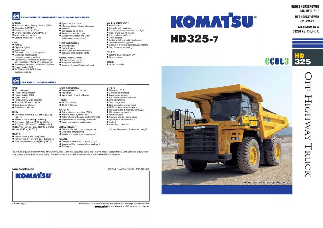 Mode d'emploi ZENOAH KOMATSU HD325-7