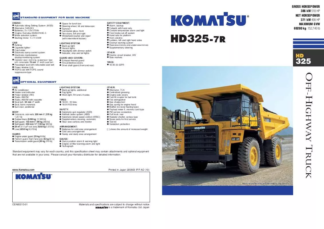 Mode d'emploi ZENOAH KOMATSU HD325-7R