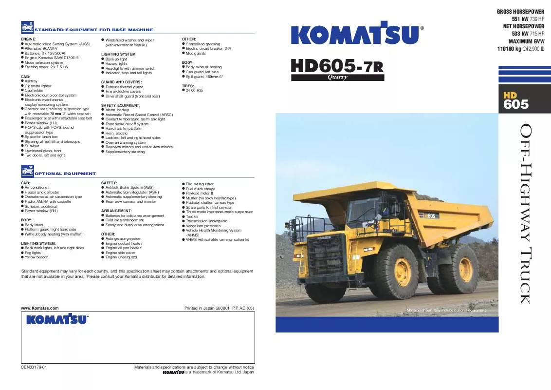 Mode d'emploi ZENOAH KOMATSU HD605-7R
