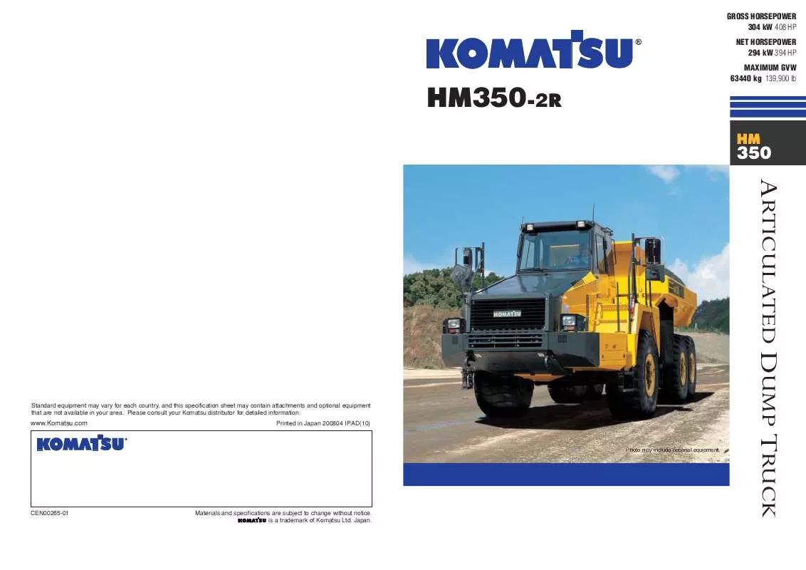 Mode d'emploi ZENOAH KOMATSU HM350-2R