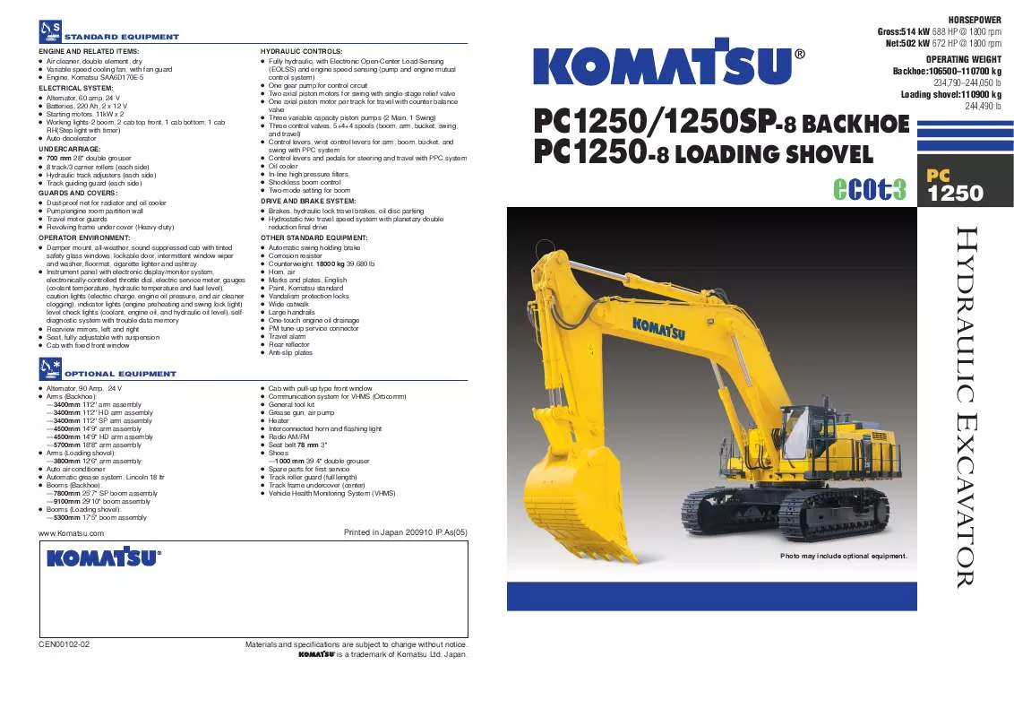 Mode d'emploi ZENOAH KOMATSU PC1250-8
