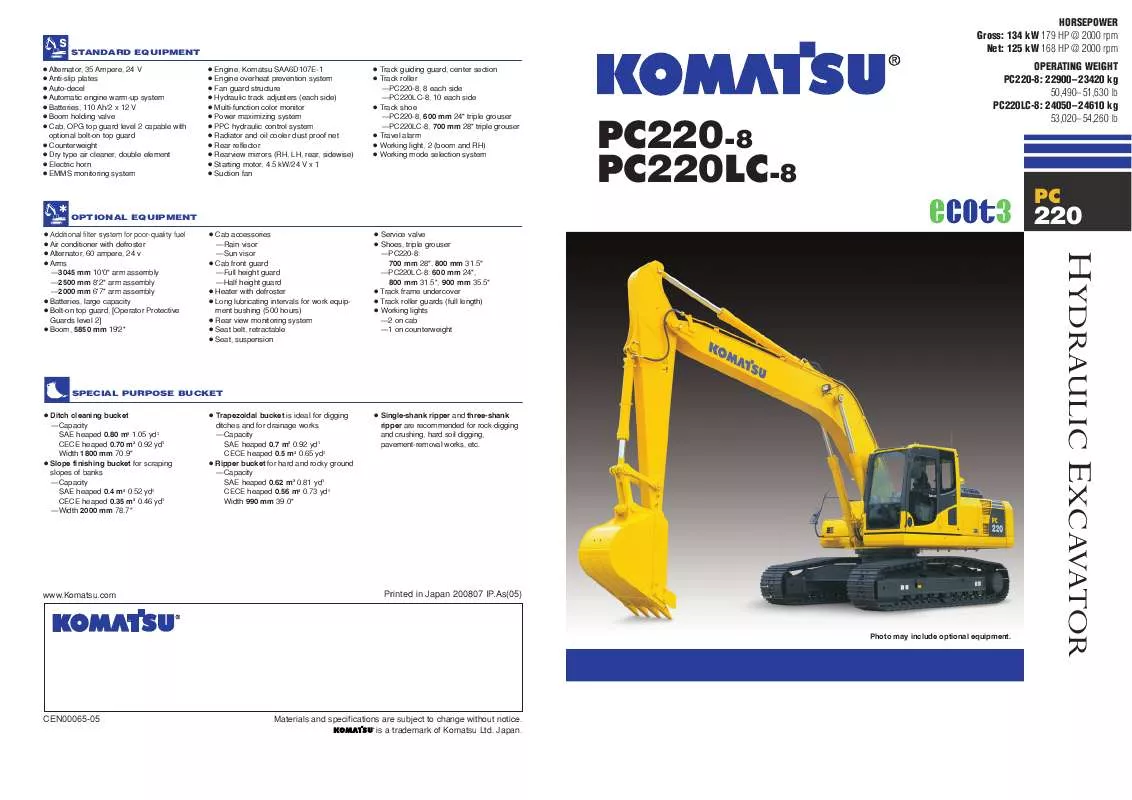 Mode d'emploi ZENOAH KOMATSU PC220-8