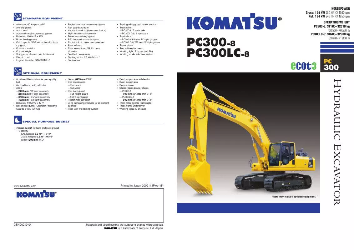 Mode d'emploi ZENOAH KOMATSU PC300-8