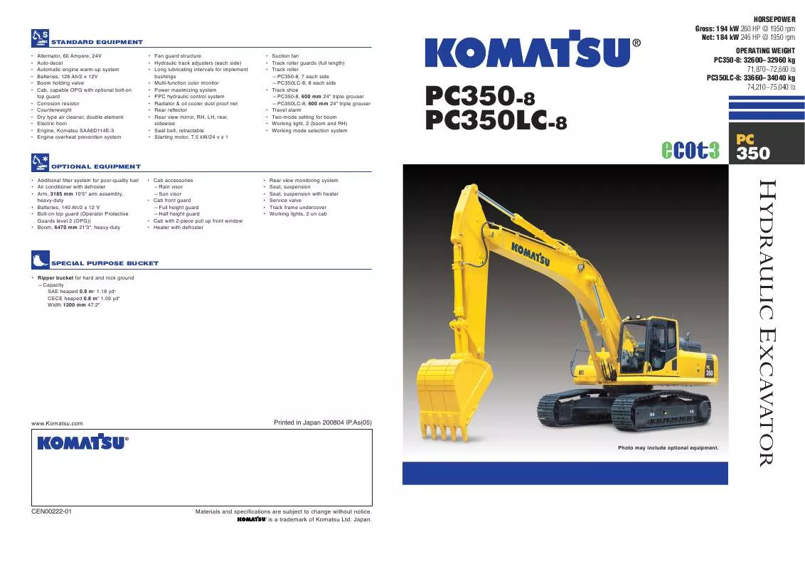 Mode d'emploi ZENOAH KOMATSU PC350-8