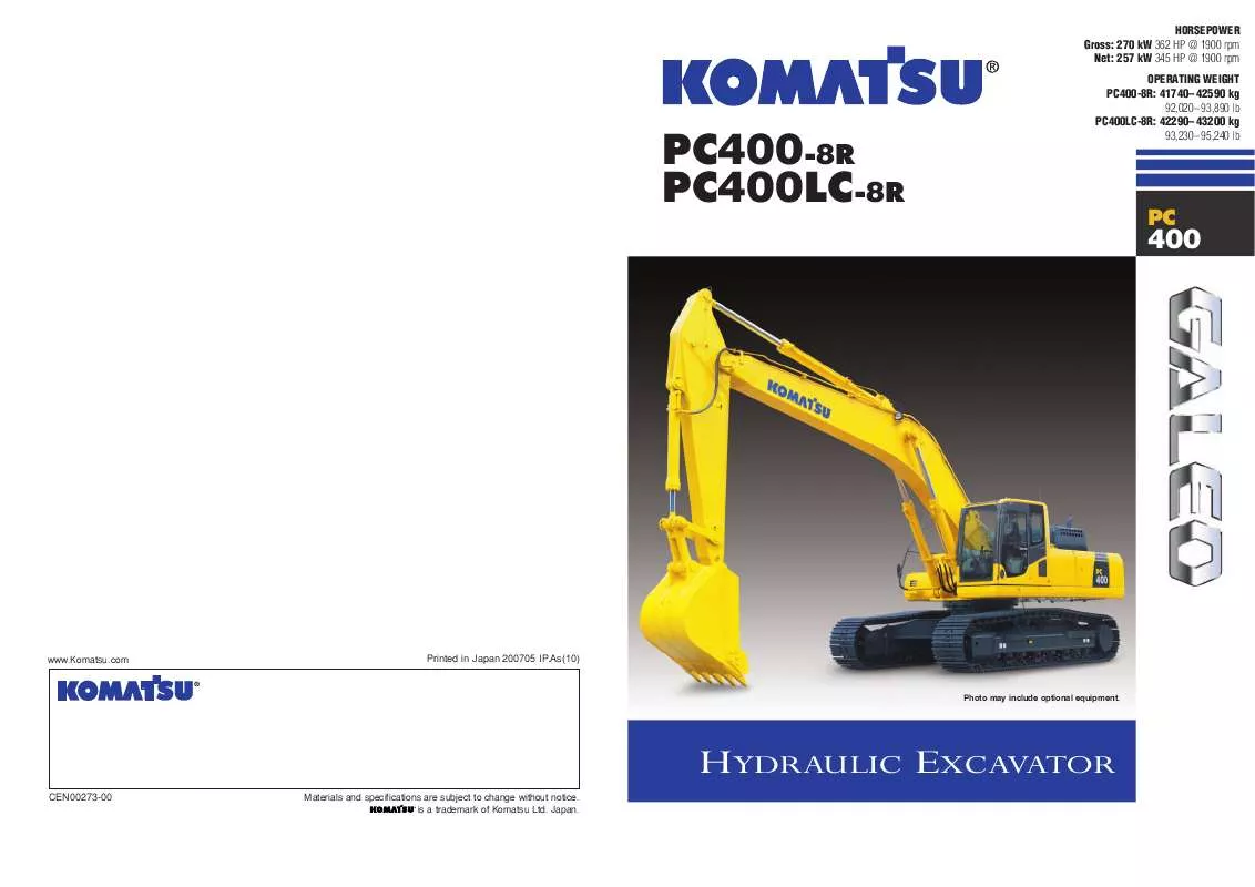 Mode d'emploi ZENOAH KOMATSU PC400-8R