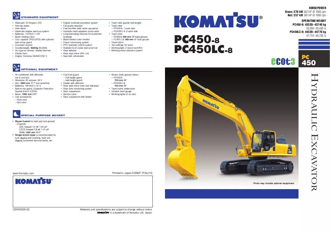 Mode d'emploi ZENOAH KOMATSU PC450-8