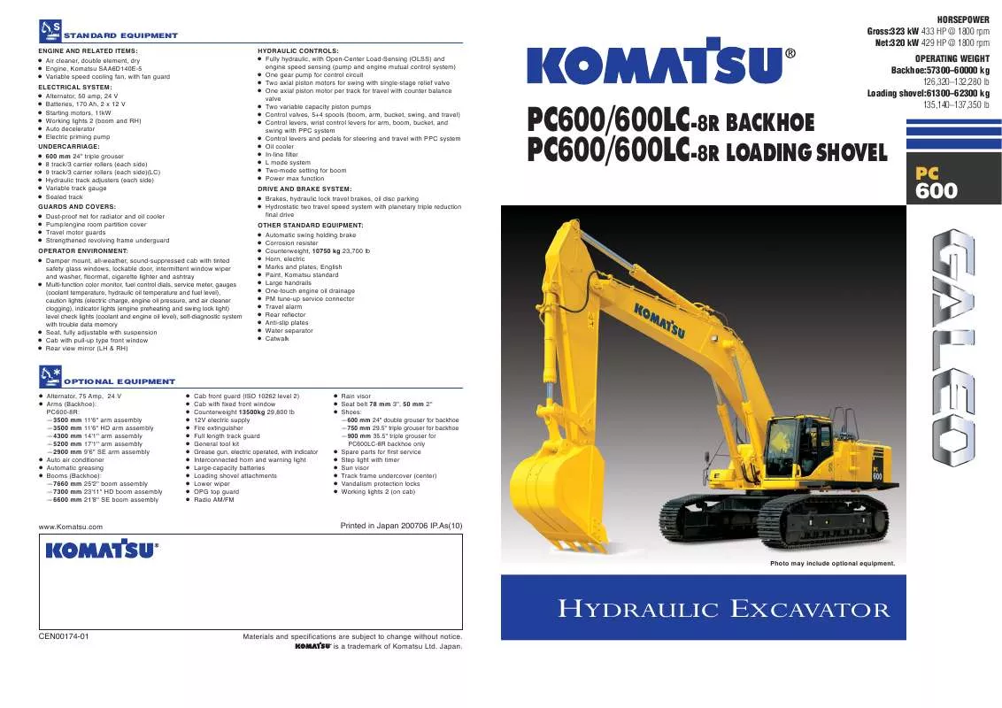 Mode d'emploi ZENOAH KOMATSU PC600LC-8R
