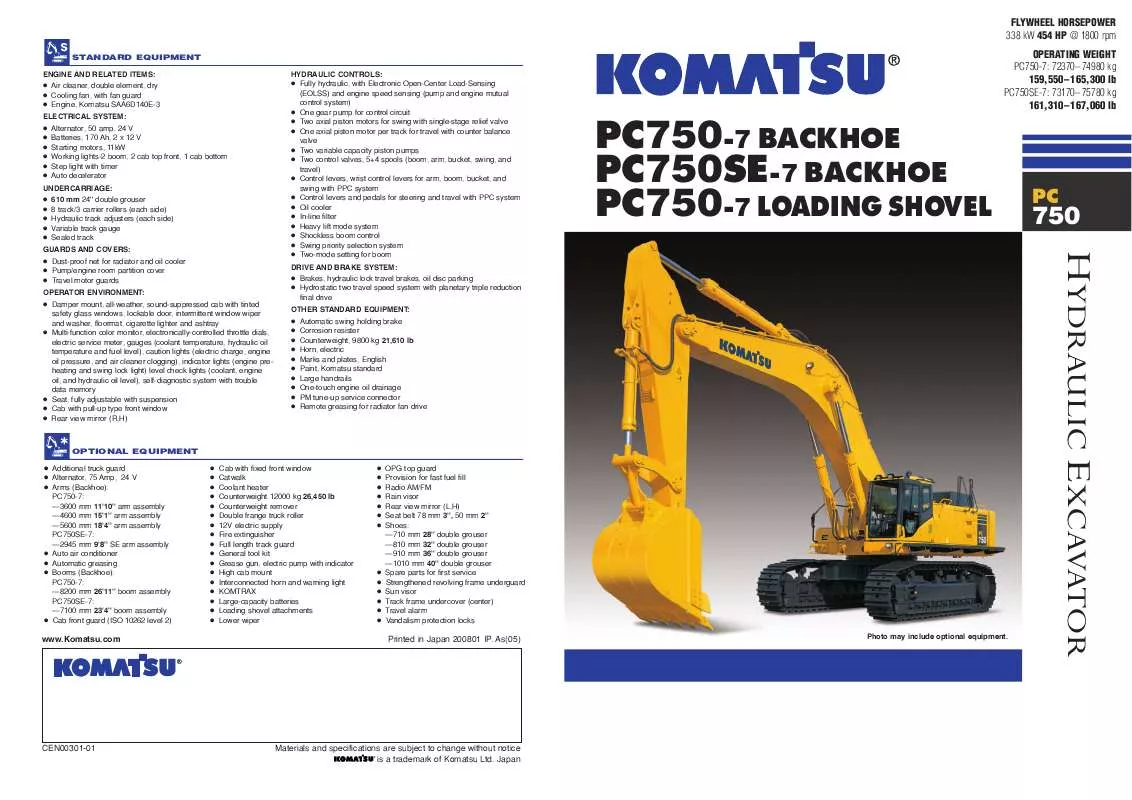 Mode d'emploi ZENOAH KOMATSU PC750