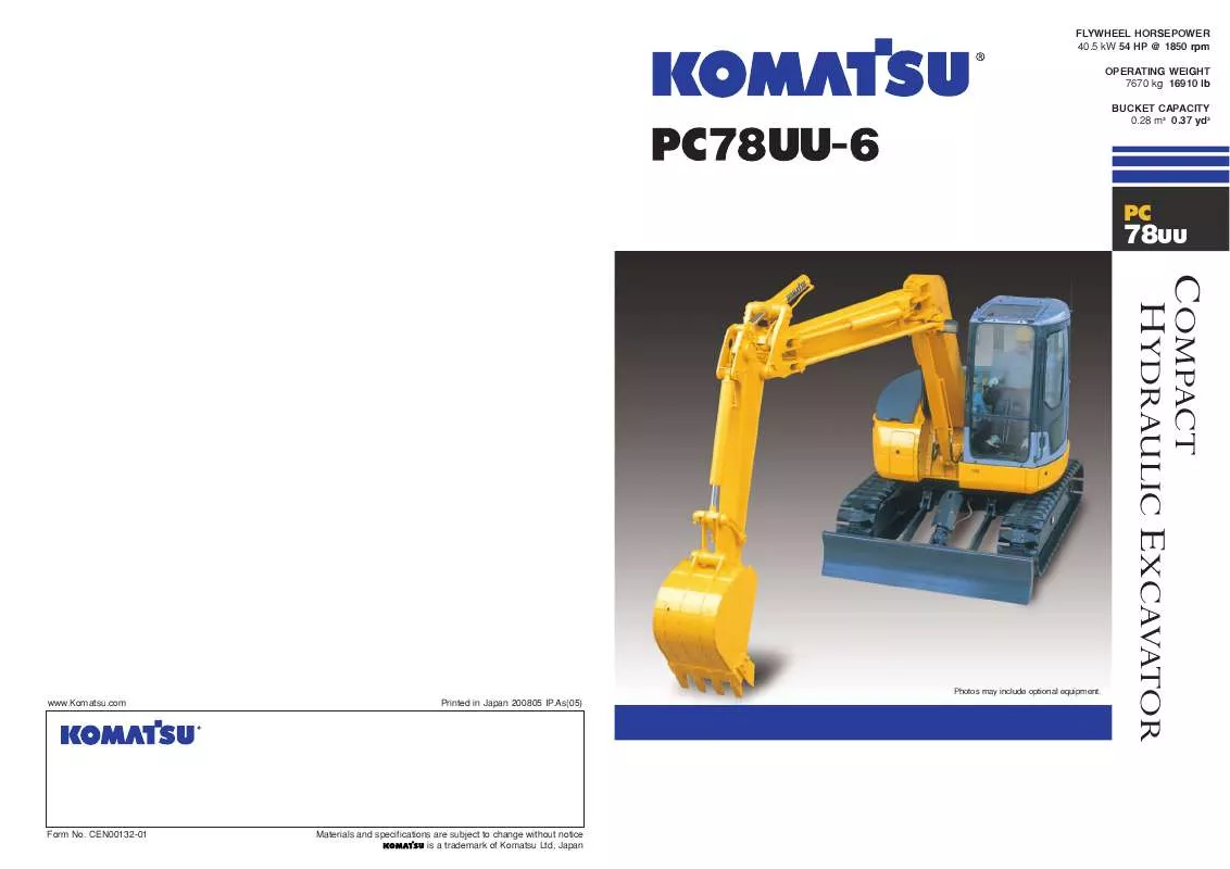 Mode d'emploi ZENOAH KOMATSU PC78UU-6