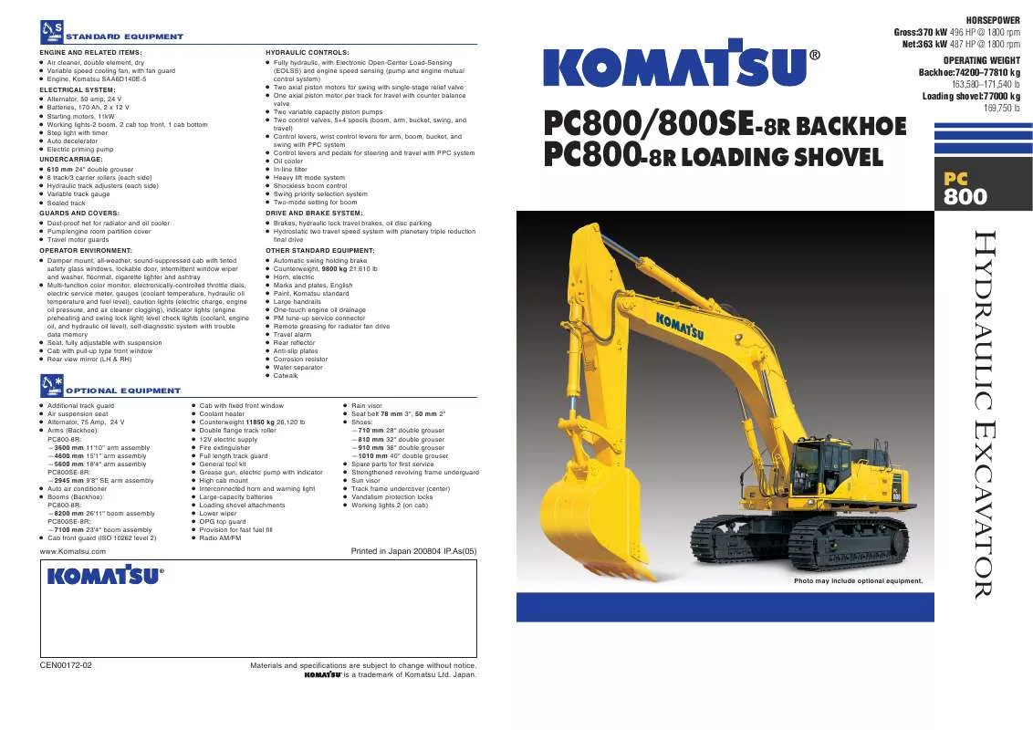 Mode d'emploi ZENOAH KOMATSU PC800SE-8R