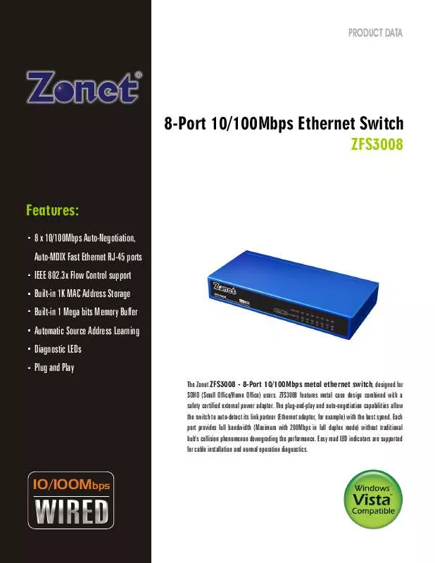 Mode d'emploi ZONET ZFS3008