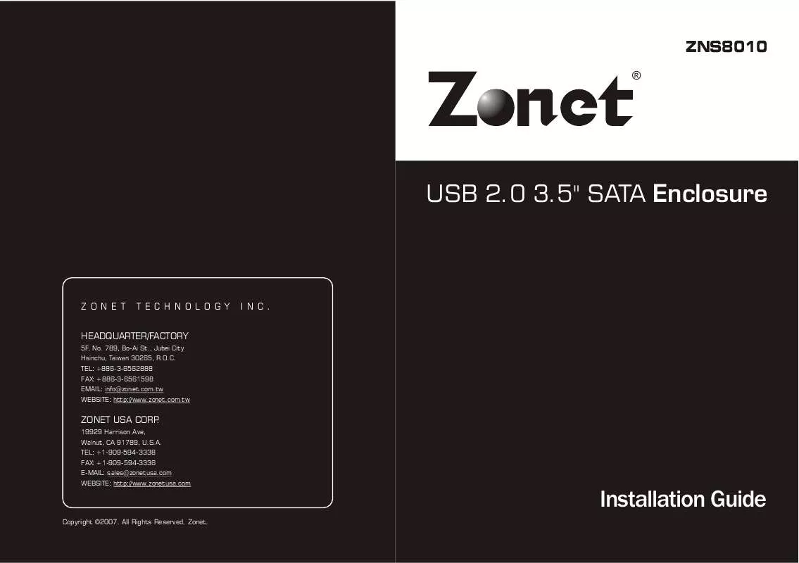 Mode d'emploi ZONET ZNS8010
