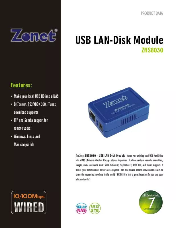Mode d'emploi ZONET ZNS8030