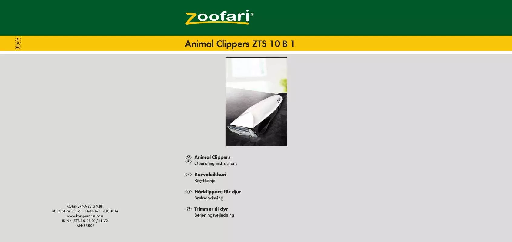 Mode d'emploi ZOOFARI ZTS 10 B1 ANIMAL CLIPPERS