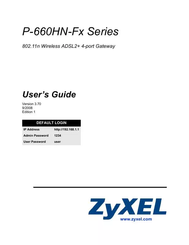 Mode d'emploi ZYXEL P-660HN-FX