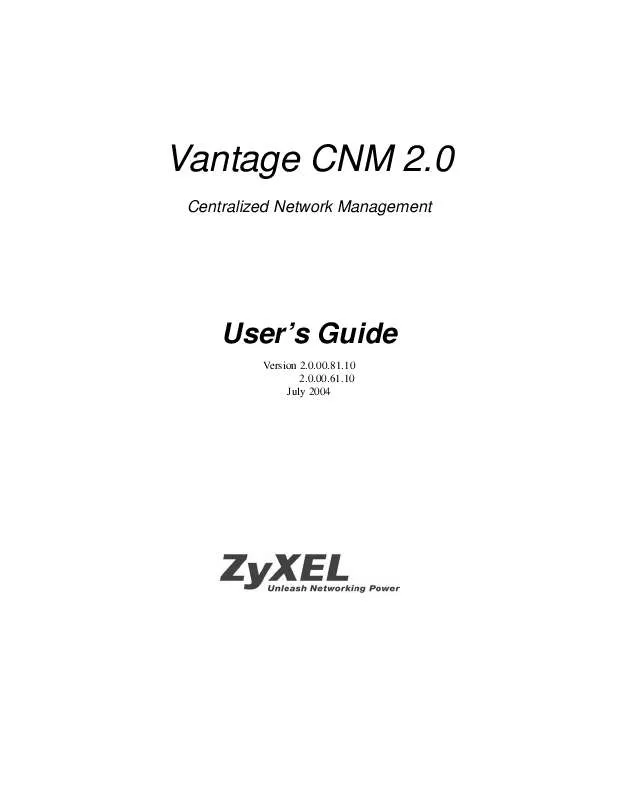 Mode d'emploi ZYXEL VANTAGE CNM V2.0