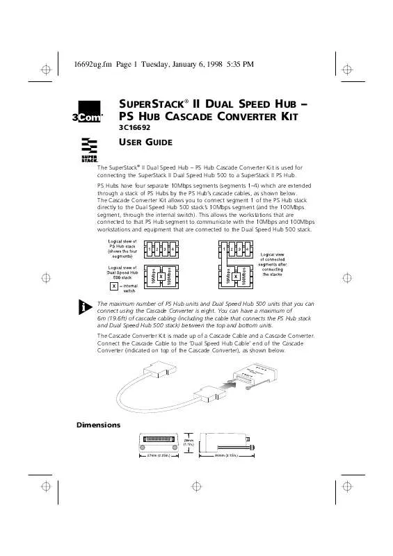 Mode d'emploi 3COM DUAL SPEED HUB/PS HUB CASCADE CONVERTER