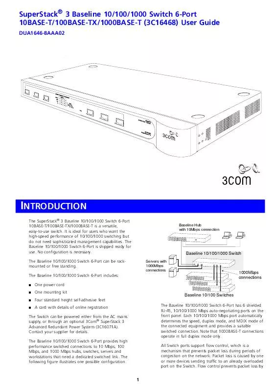 Mode d'emploi 3COM SS3 BASELINE 100/1000 SW 6-PORT