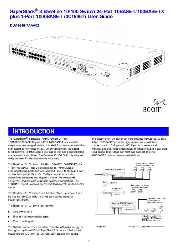 Mode d'emploi 3COM SS3 BASELINE SW 24X10/100 1X1000