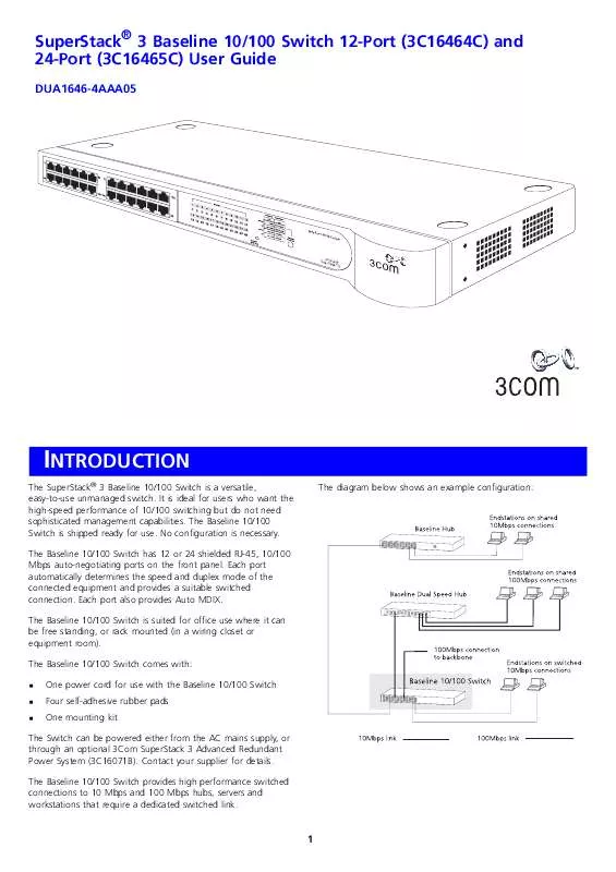Mode d'emploi 3COM SS3 BASELINE10/100 SWTCH 12PT
