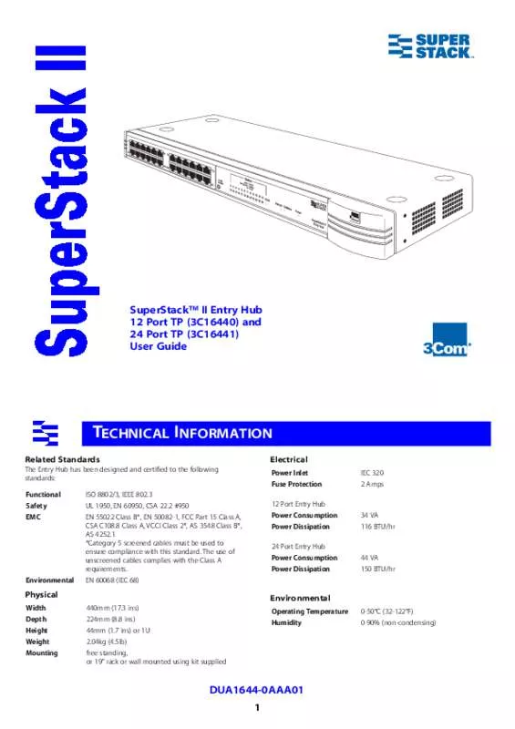 Mode d'emploi 3COM SUPERSTACK II ENTRY HUB_24 PORT TP