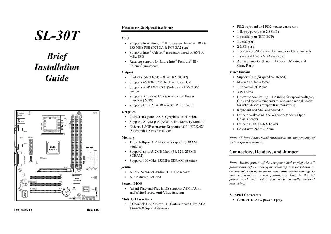 Mode d'emploi ABIT SL30T