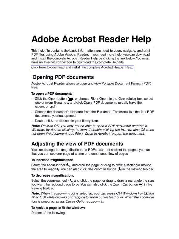 Mode d'emploi ADOBE ACROBAT READER HELP