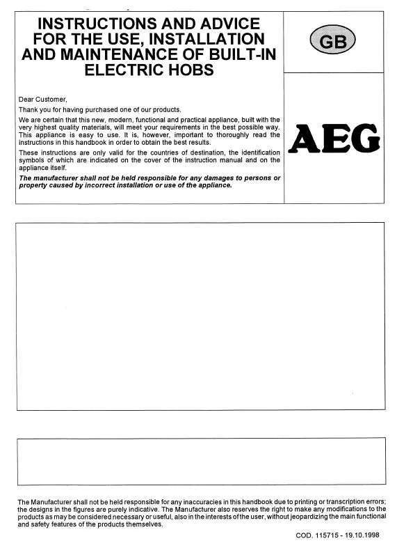 Mode d'emploi AEG-ELECTROLUX 3220K-W-EU