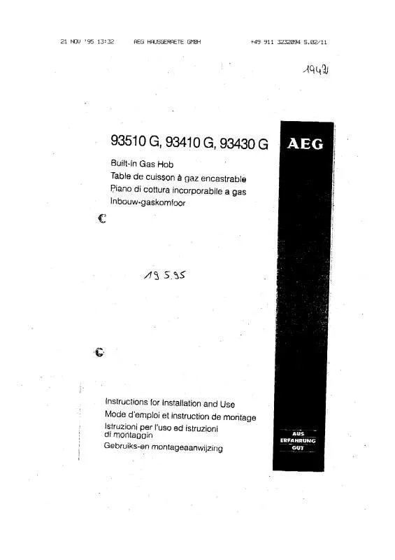 Mode d'emploi AEG-ELECTROLUX 93430 G-BN/F