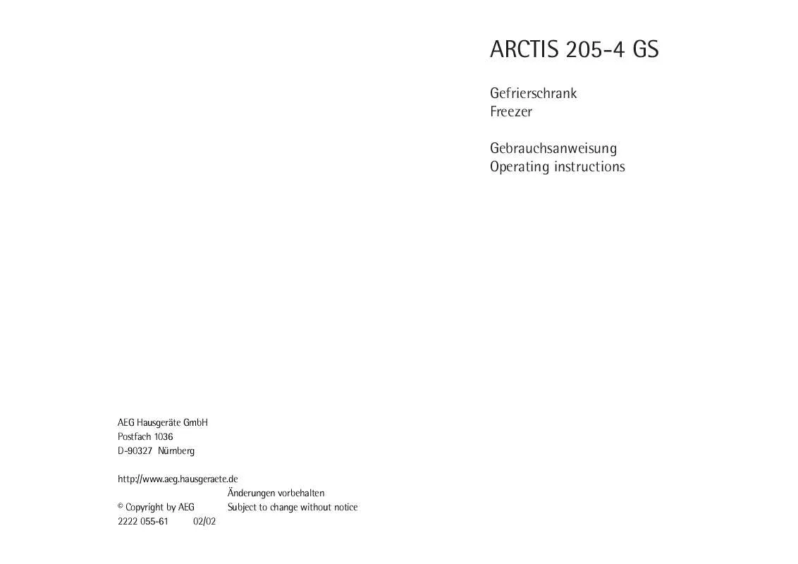 Mode d'emploi AEG-ELECTROLUX ARCTIS205-4GS