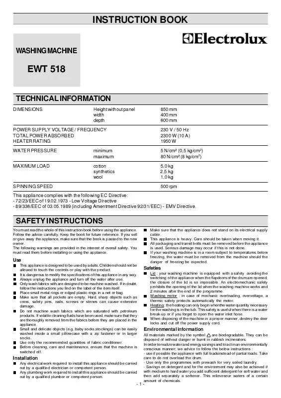 Mode d'emploi AEG-ELECTROLUX EWT518