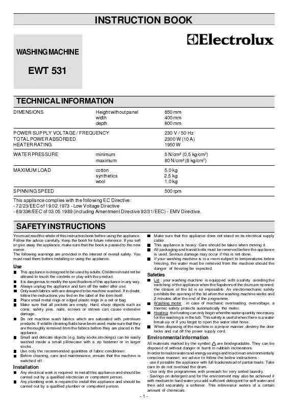 Mode d'emploi AEG-ELECTROLUX EWT531