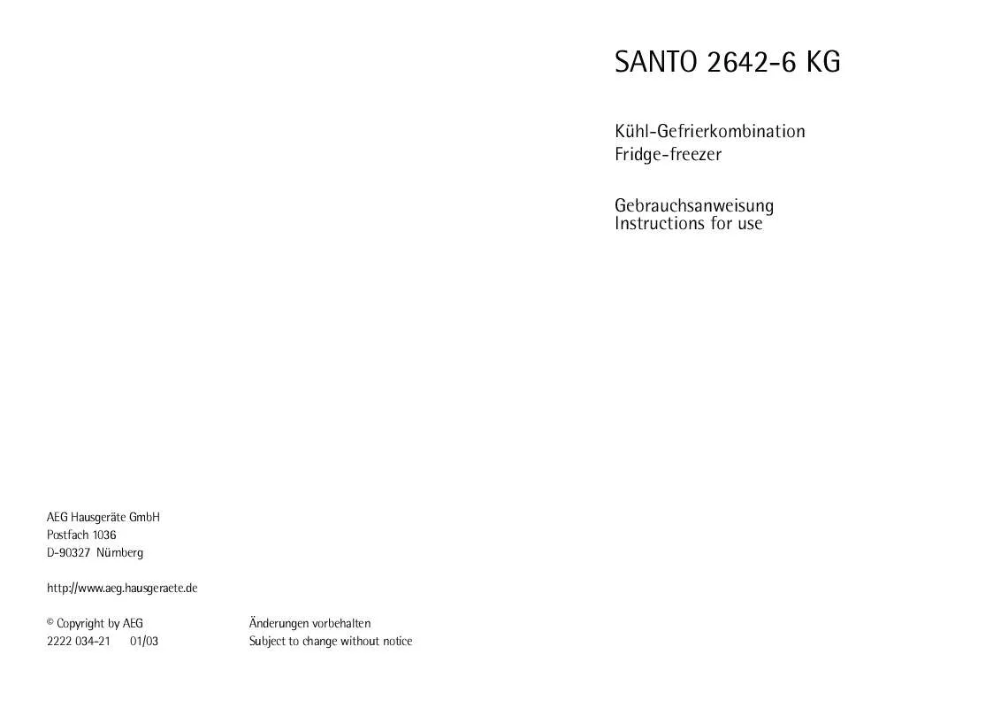 Mode d'emploi AEG-ELECTROLUX SANTO2642-6KG