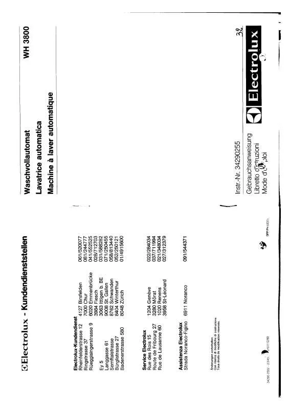 Mode d'emploi AEG-ELECTROLUX WH3800