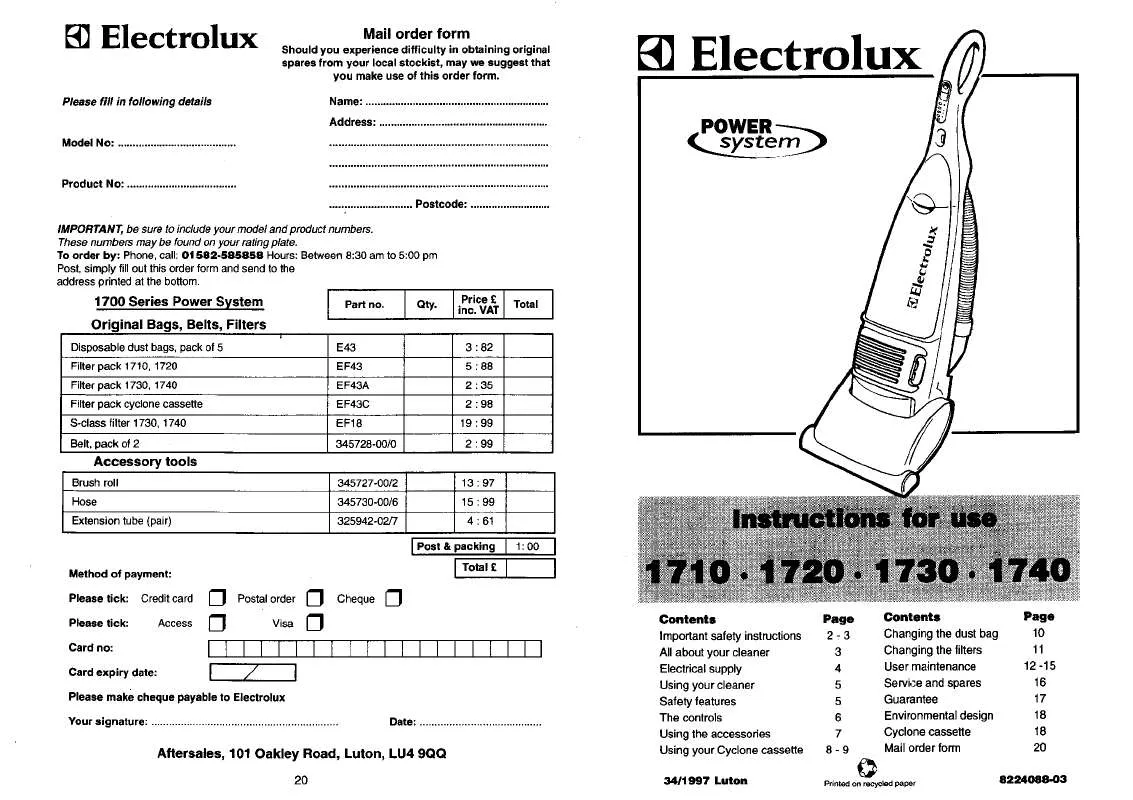 Mode d'emploi AEG-ELECTROLUX Z1710