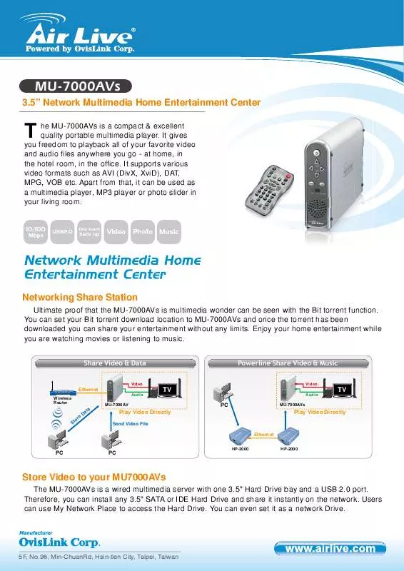 Mode d'emploi AIRLIVE MU-7000AVS