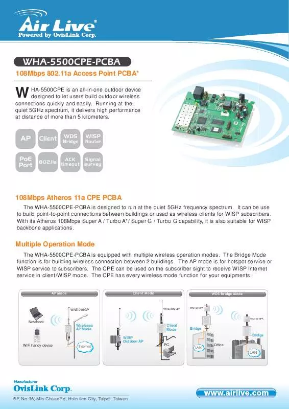 Mode d'emploi AIRLIVE WHA-5500CPE-PCBA