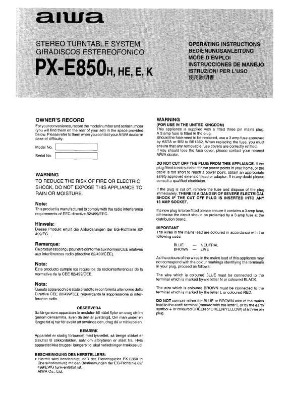 Mode d'emploi AIWA PX-E850