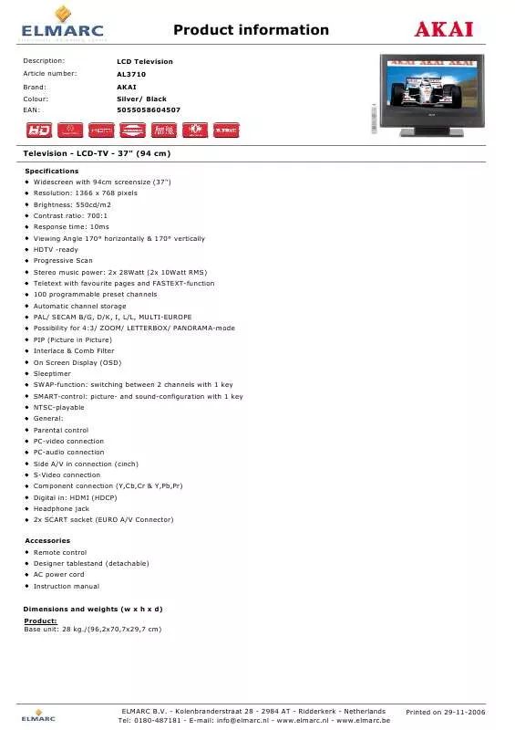 Mode d'emploi AKAI AL3710