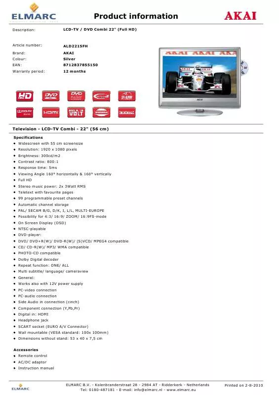 Mode d'emploi AKAI ALD2215FH