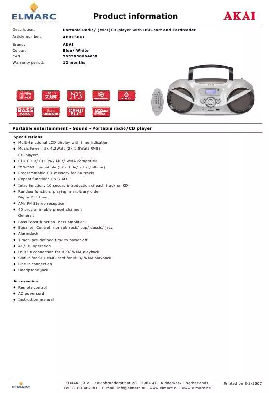 Mode d'emploi AKAI APRC50UC