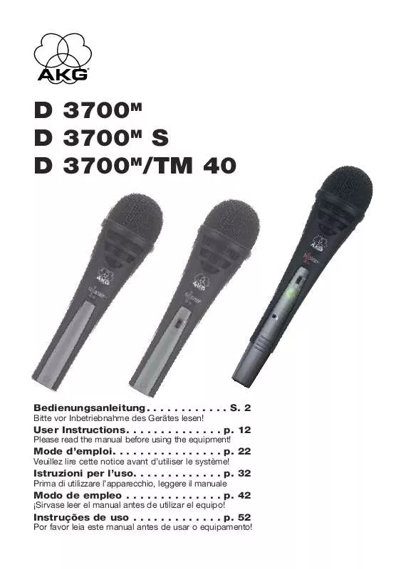 Mode d'emploi AKG D 3700