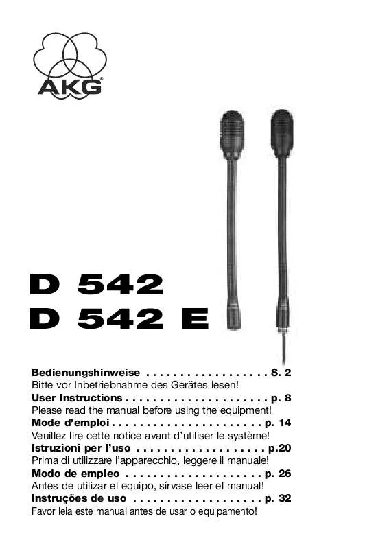 Mode d'emploi AKG D 542 E